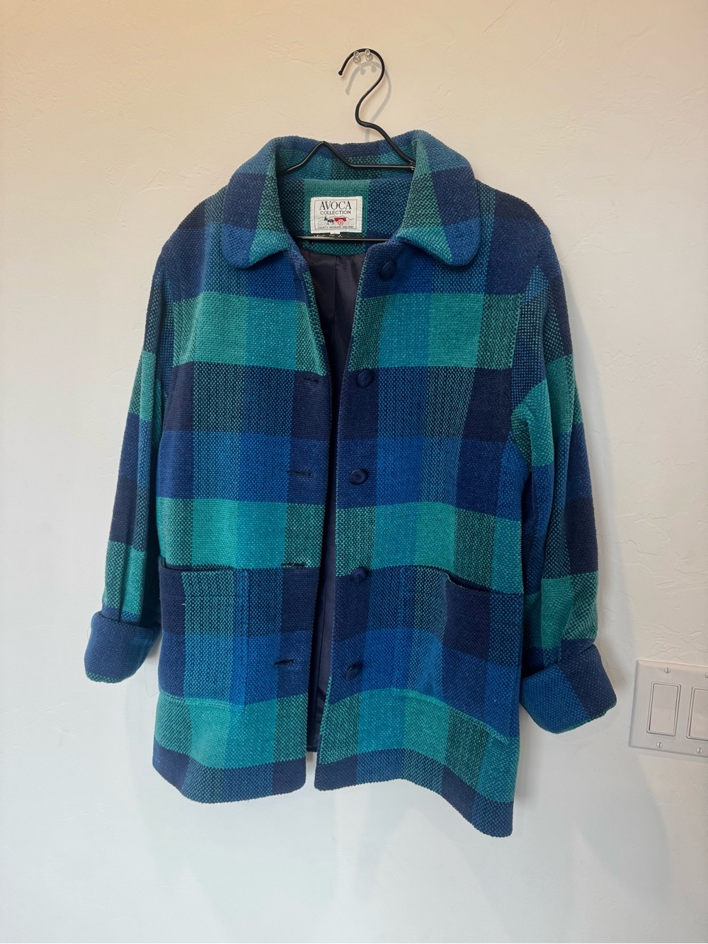 Avoca Blue & Teal Plaid Cotton Shacket Coat Tartan Plaid cottagecore grandmacore